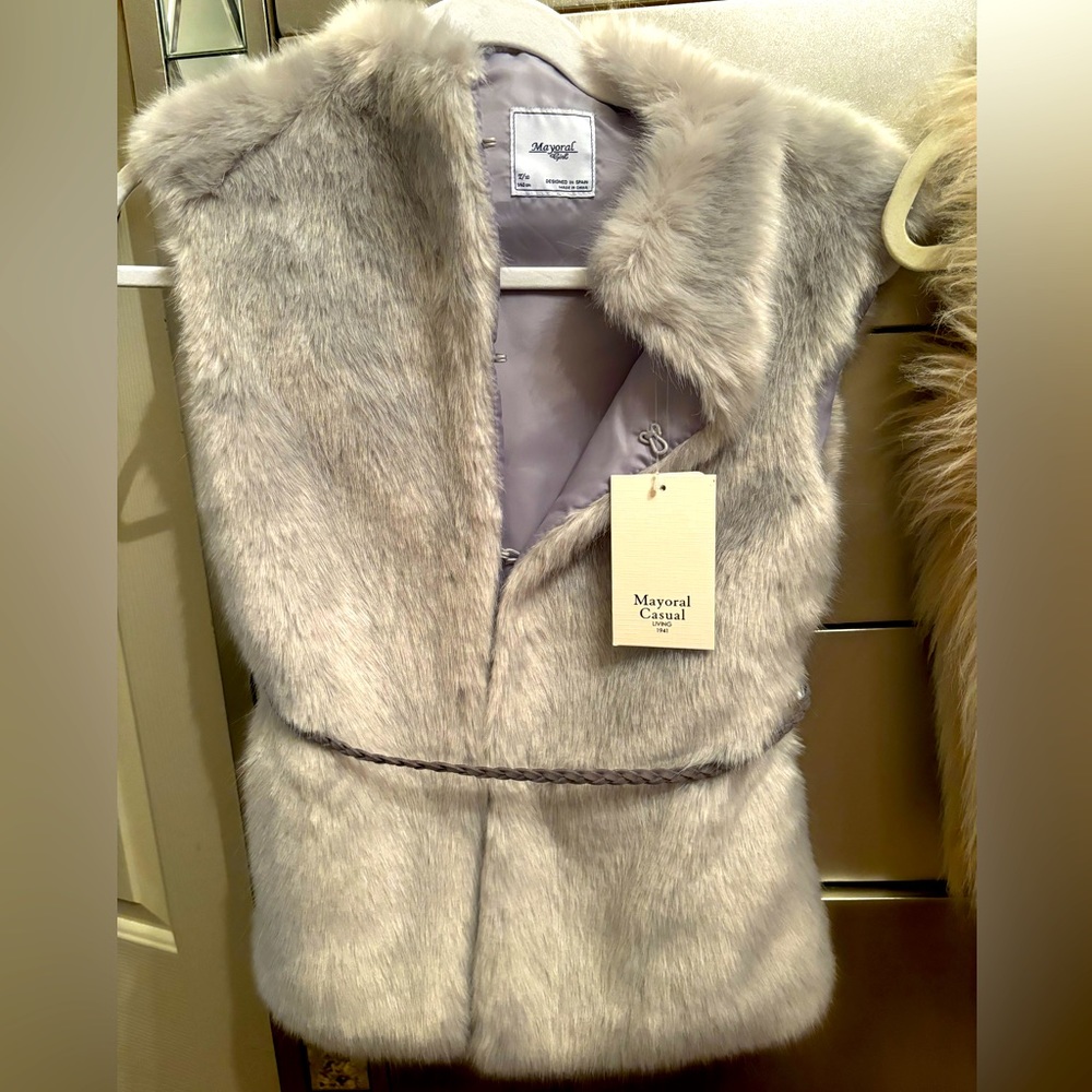 Soft grey fur vest with leather belt